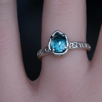 Hand Cut Montana Sapphire Solitaire Ring in Sterling Silver, item 1015 silver, sapphire