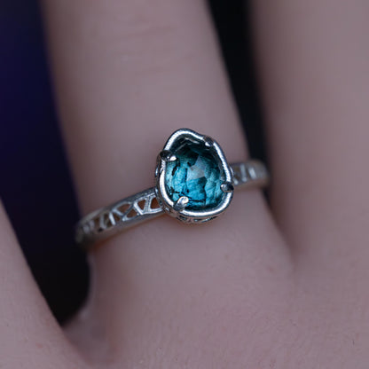 Hand Cut Montana Sapphire Solitaire Ring in Sterling Silver, item 1015 silver, sapphire