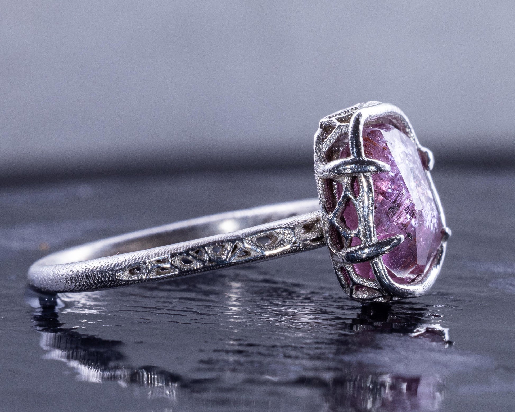 Hand Faceted Pink Sapphire Ring – Sculptural Sterling Silver Lattice Statement ring item 1050 Sterling Silver, sapphire