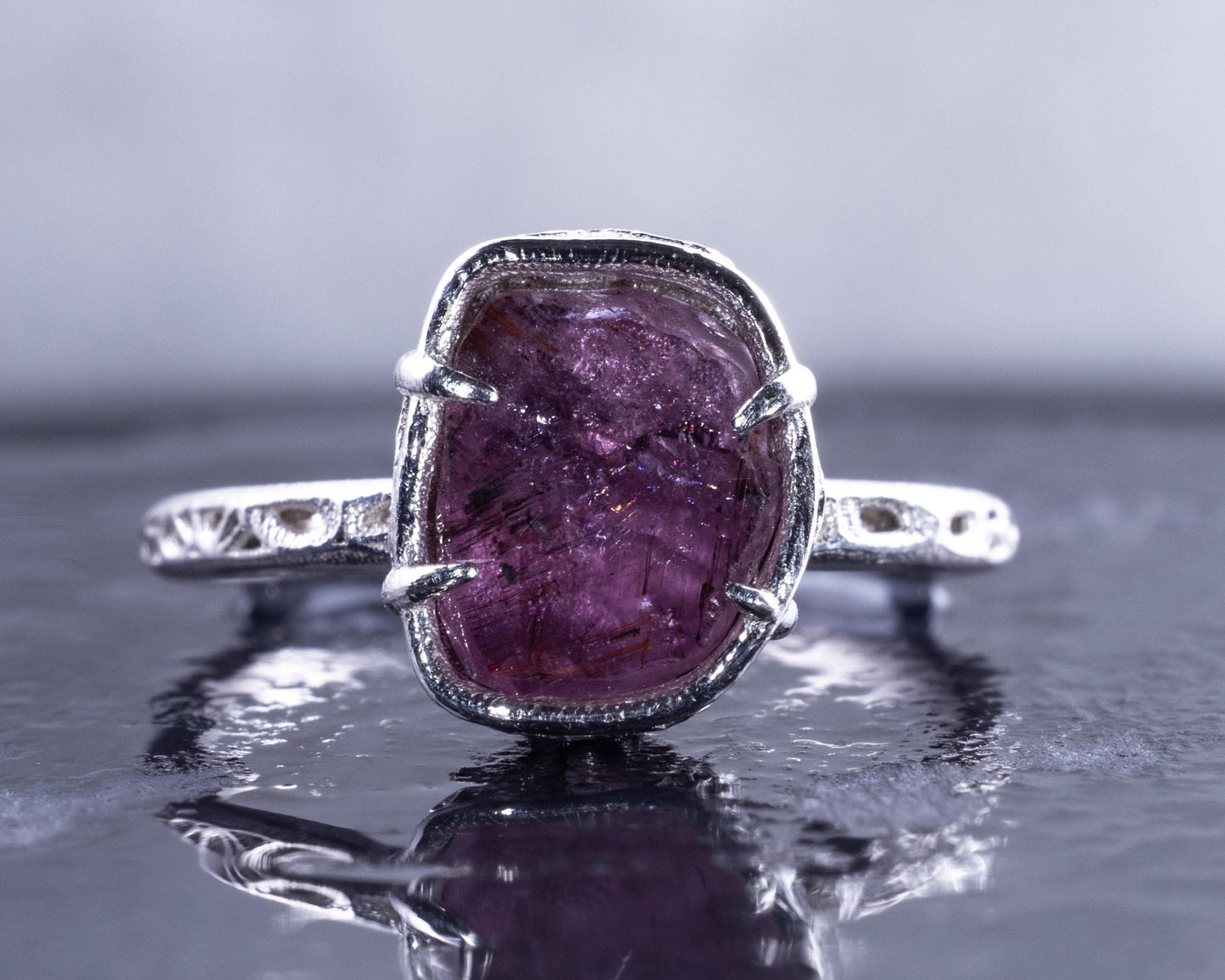 Hand Faceted Pink Sapphire Ring – Sculptural Sterling Silver Lattice Statement ring item 1050 Sterling Silver, sapphire