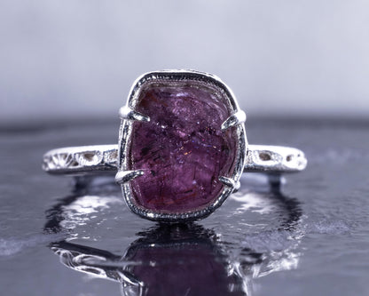 Hand Faceted Pink Sapphire Ring – Sculptural Sterling Silver Lattice Statement ring item 1050 Sterling Silver, sapphire