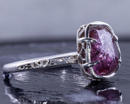 Hand Faceted Pink Sapphire Ring – Sculptural Sterling Silver Lattice Statement ring item 1050 Sterling Silver, sapphire