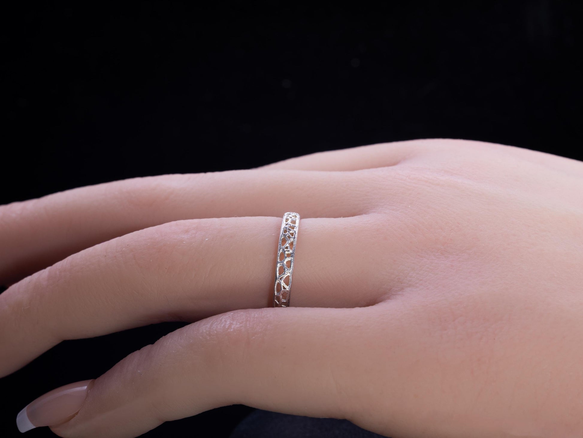 Sterling Silver Band Ring with Organic Lattice Texture item 1029 