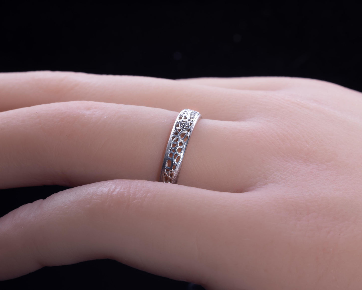 Sterling Silver Band Ring with Organic Lattice Texture item 1028 