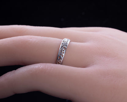 Sterling Silver Band Ring with Organic Lattice Texture item 1028 