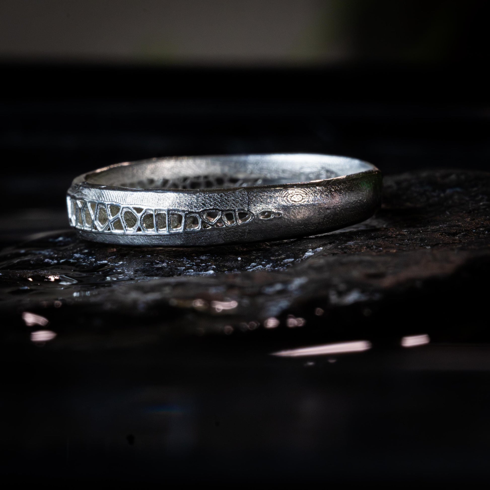 Sterling Silver Band Ring with Organic Lattice Texture item 1031 