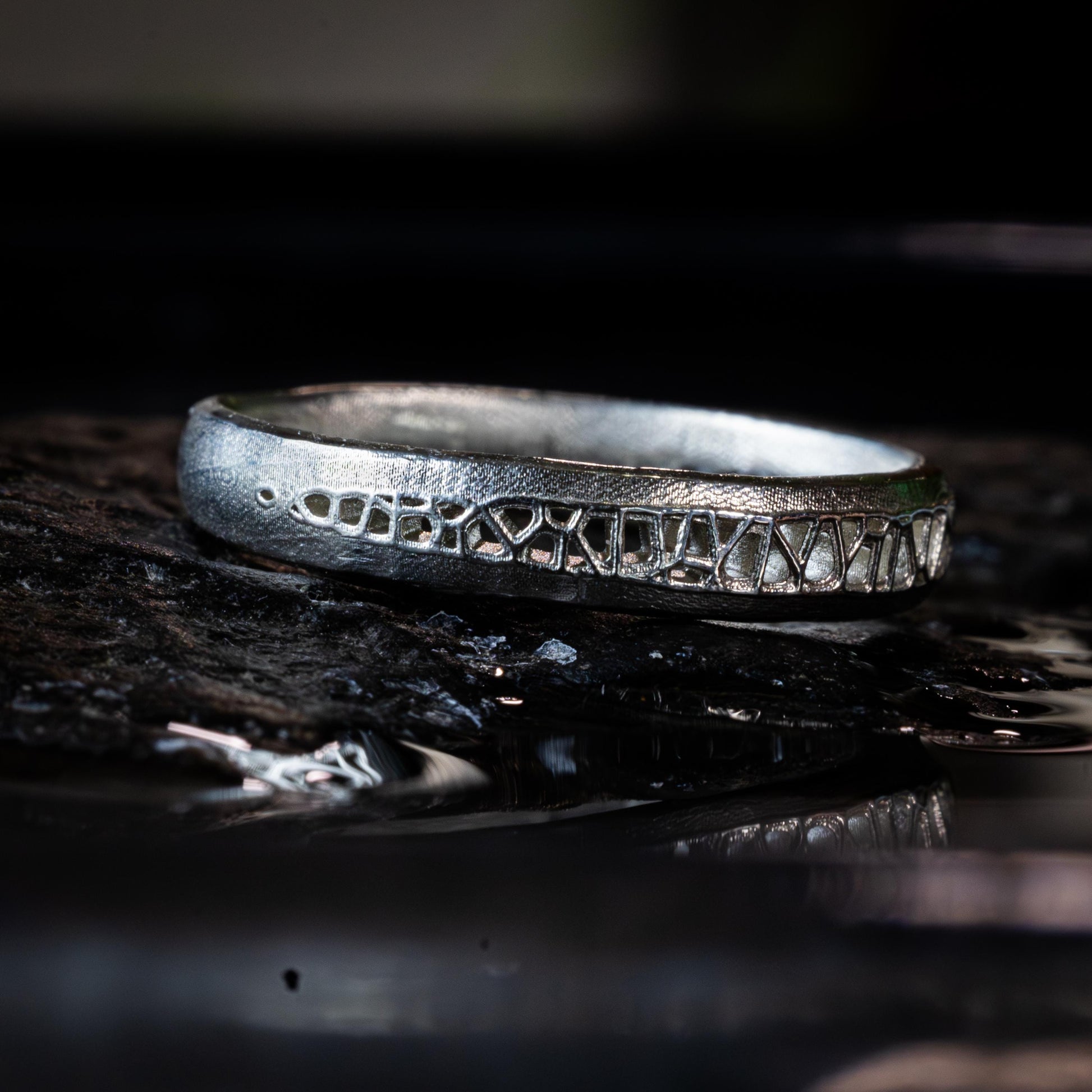 Sterling Silver Band Ring with Organic Lattice Texture item 1031 