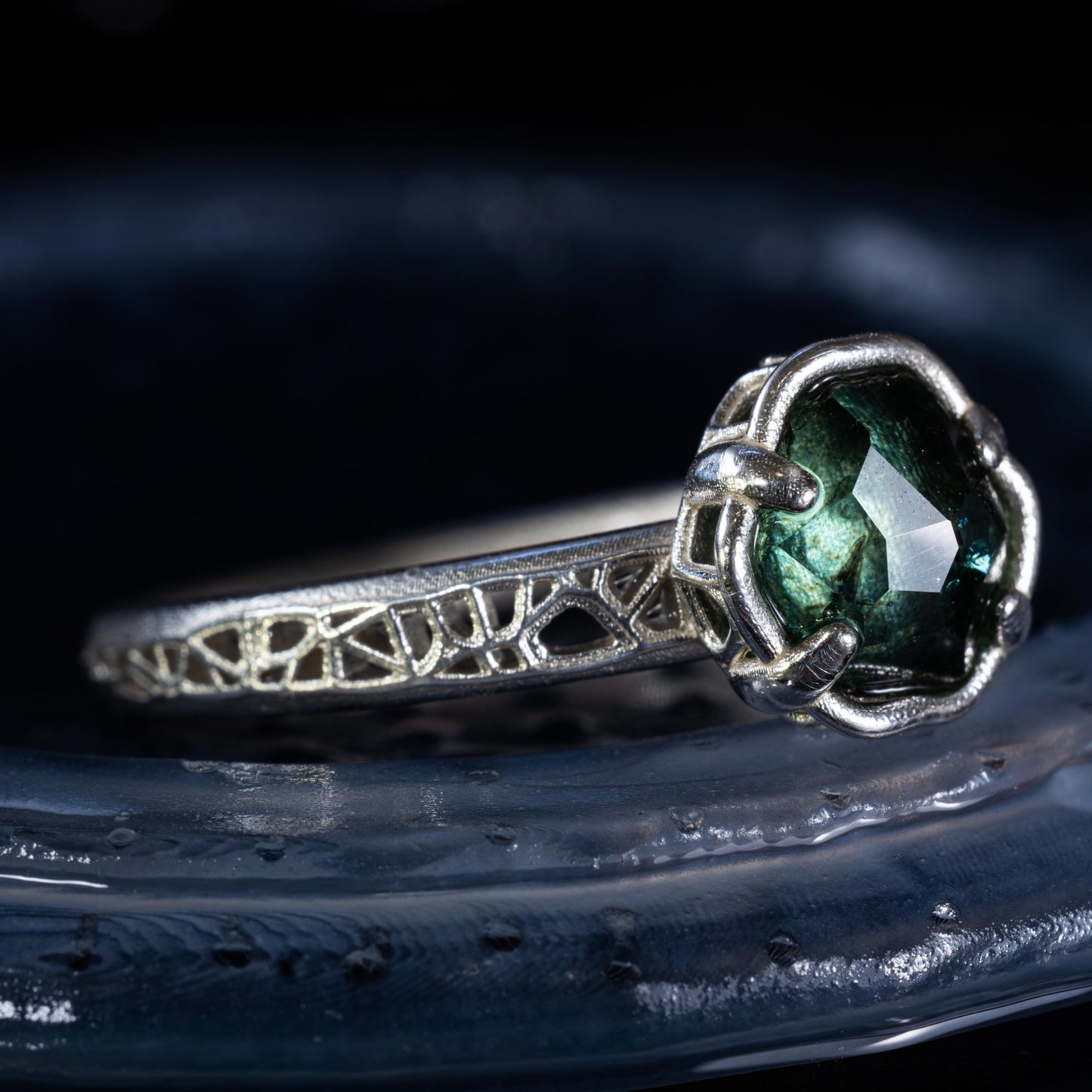 Hand Cut Montana Sapphire Solitaire Ring in Sterling Silver, item 1020 silver, sapphire