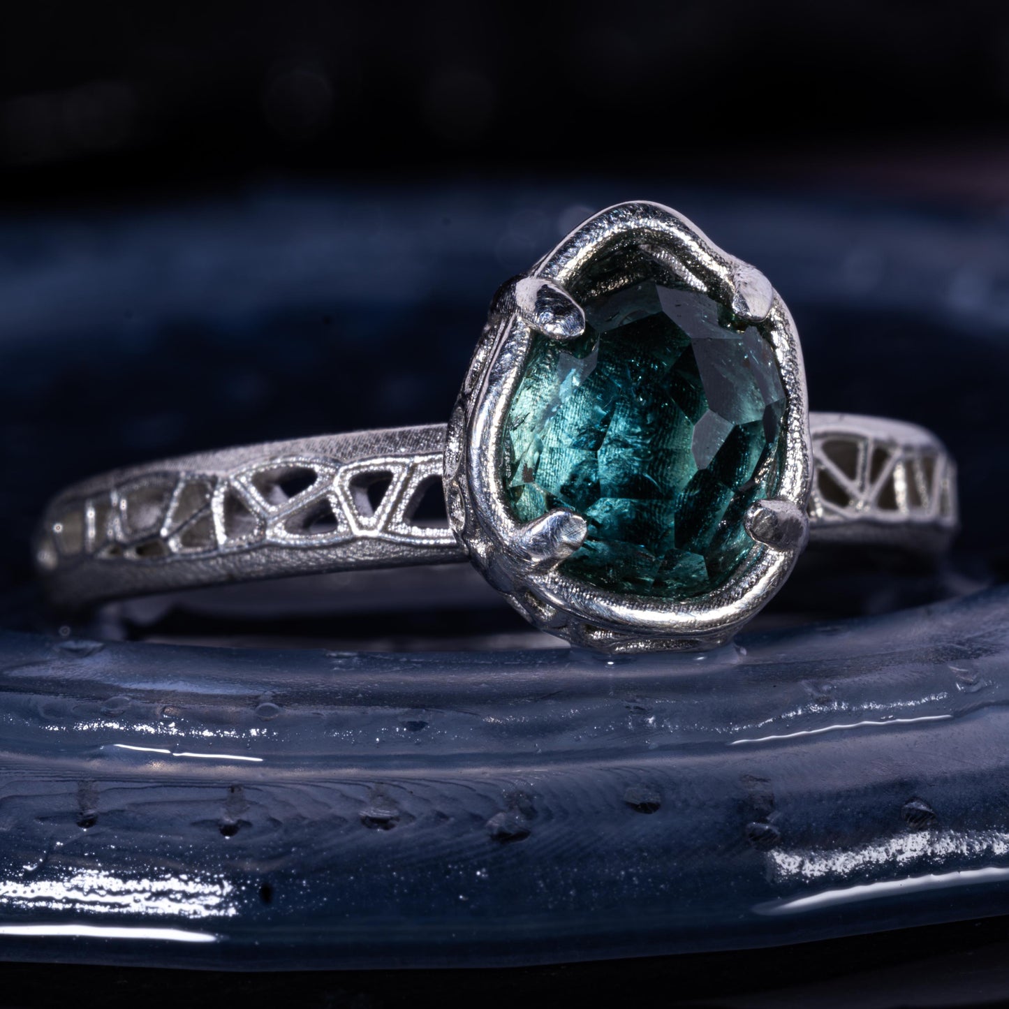 Hand Cut Montana Sapphire Solitaire Ring in Sterling Silver, item 1015 silver, sapphire