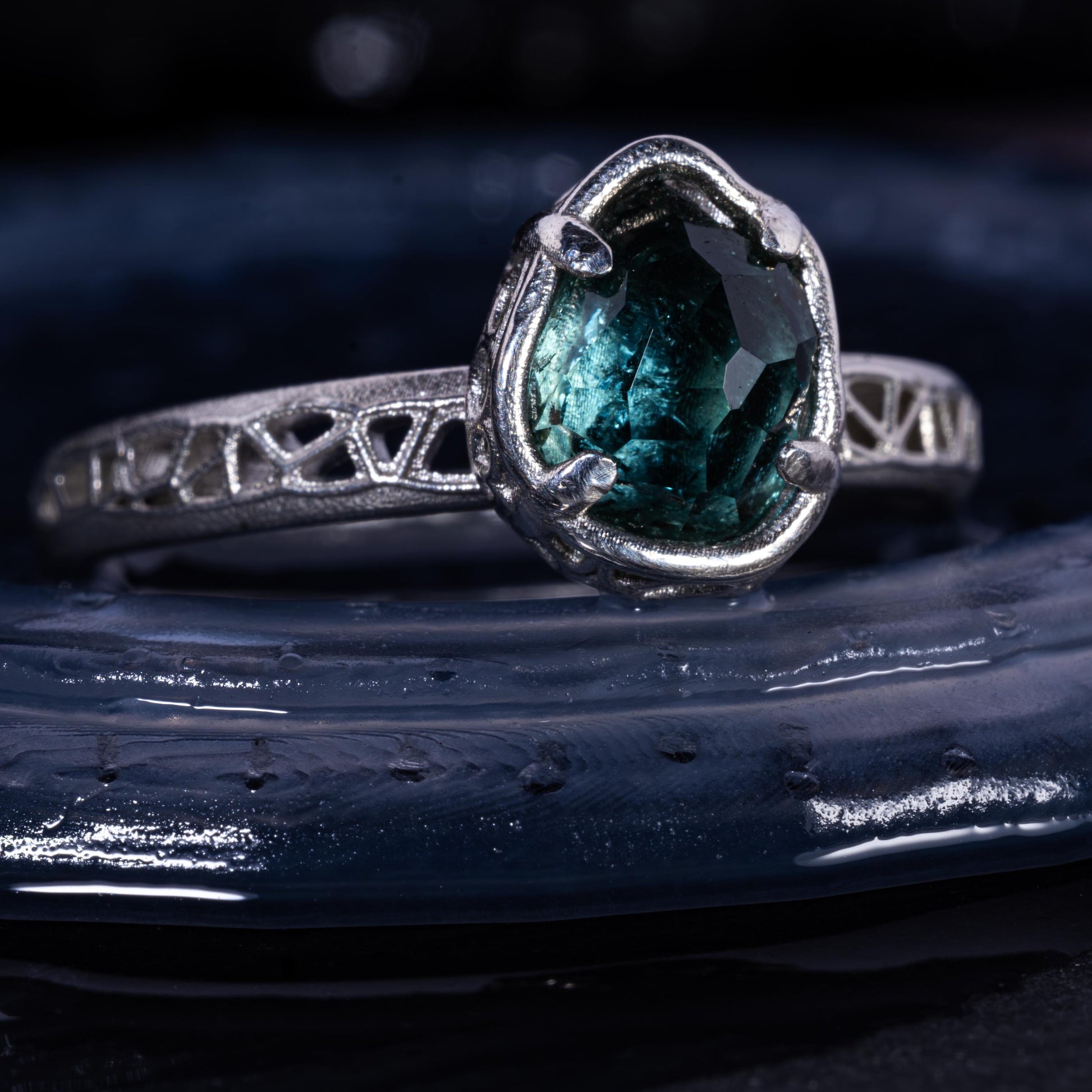 Hand Cut Montana Sapphire Solitaire Ring in Sterling Silver, item 1015 silver, sapphire