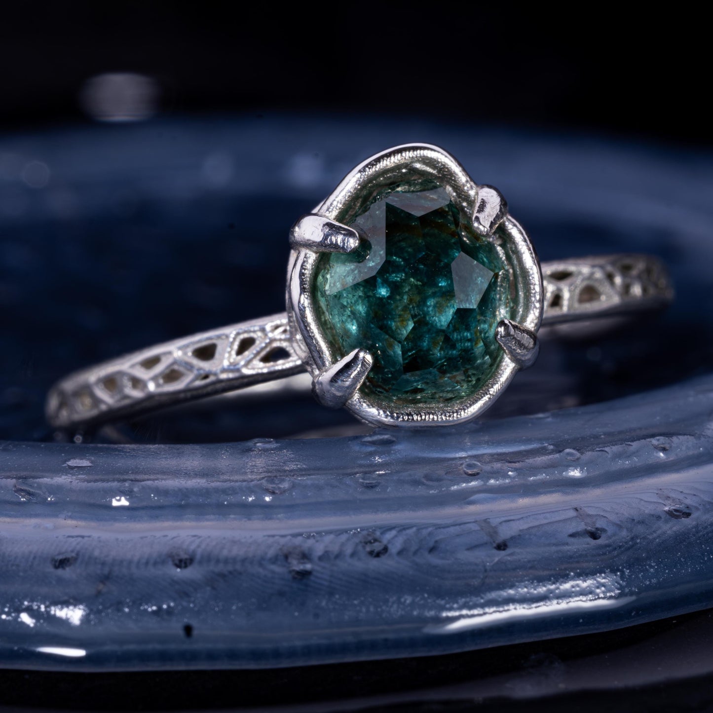 Hand Cut Montana Sapphire Solitaire Ring in Sterling Silver, item 1012 