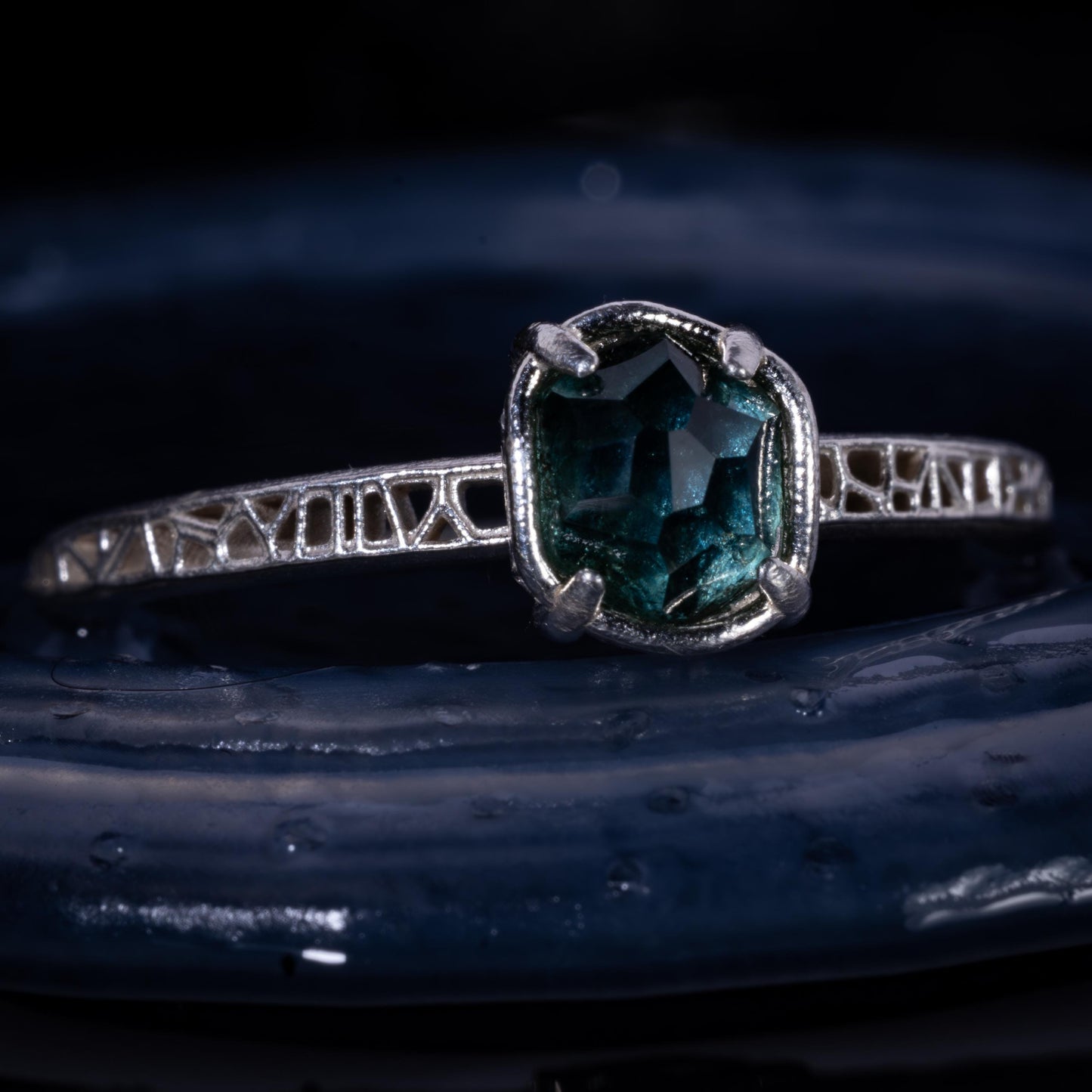 Hand Cut Montana Sapphire Solitaire Ring in Sterling Silver, item 1025 silver, sapphire