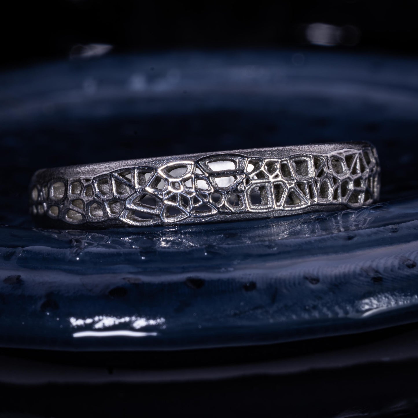 Sterling Silver Band Ring with Organic Lattice Texture item 1028 