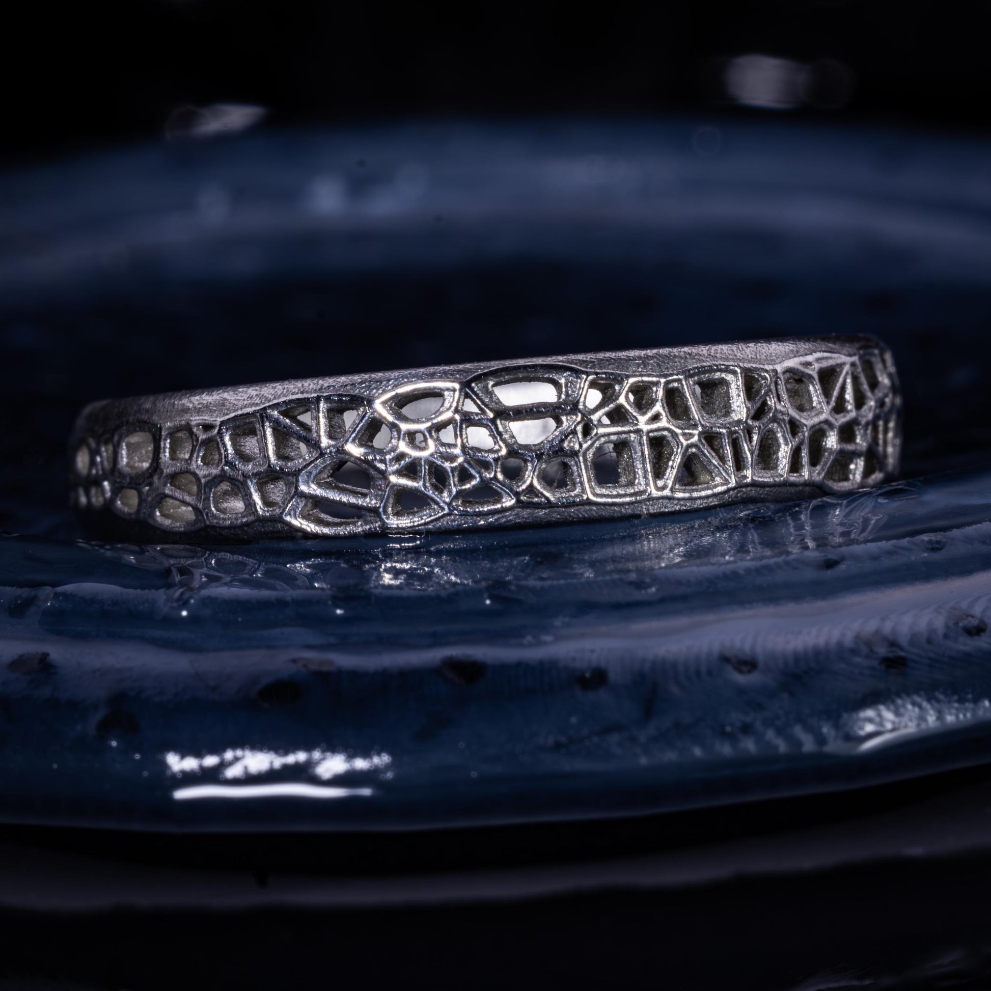 Sterling Silver Band Ring with Organic Lattice Texture item 1028 