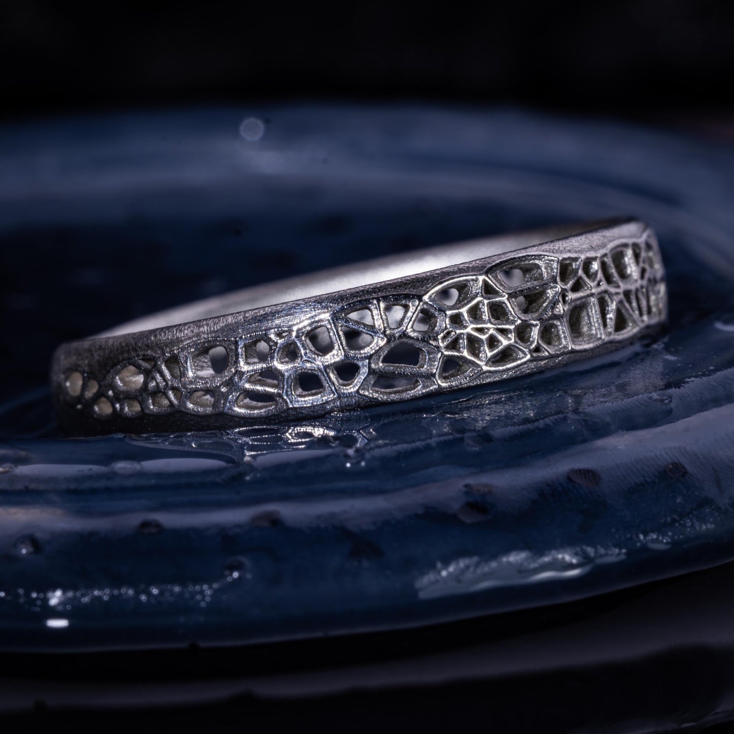 Sterling Silver Band Ring with Organic Lattice Texture item 1028 