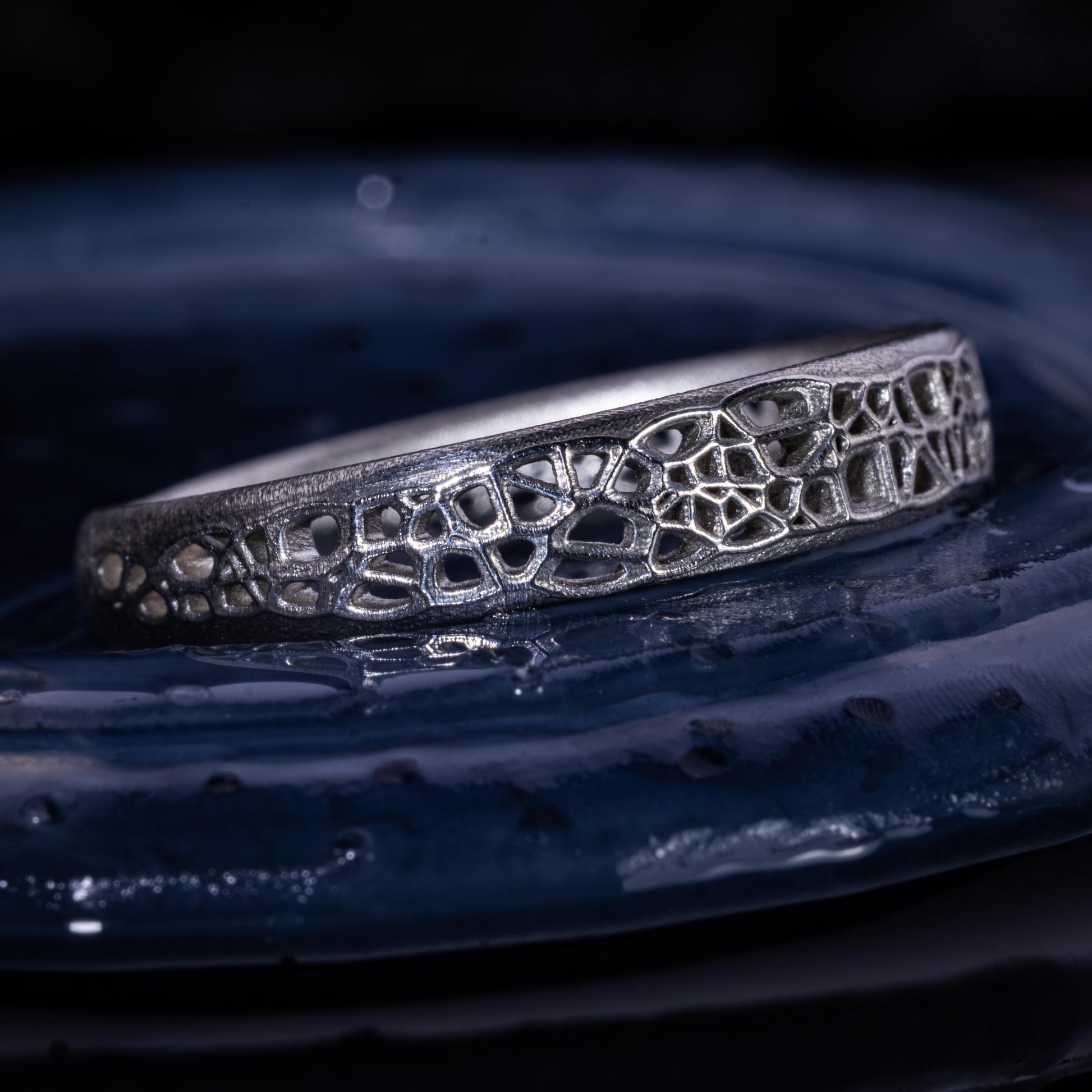 Sterling Silver Band Ring with Organic Lattice Texture item 1028 