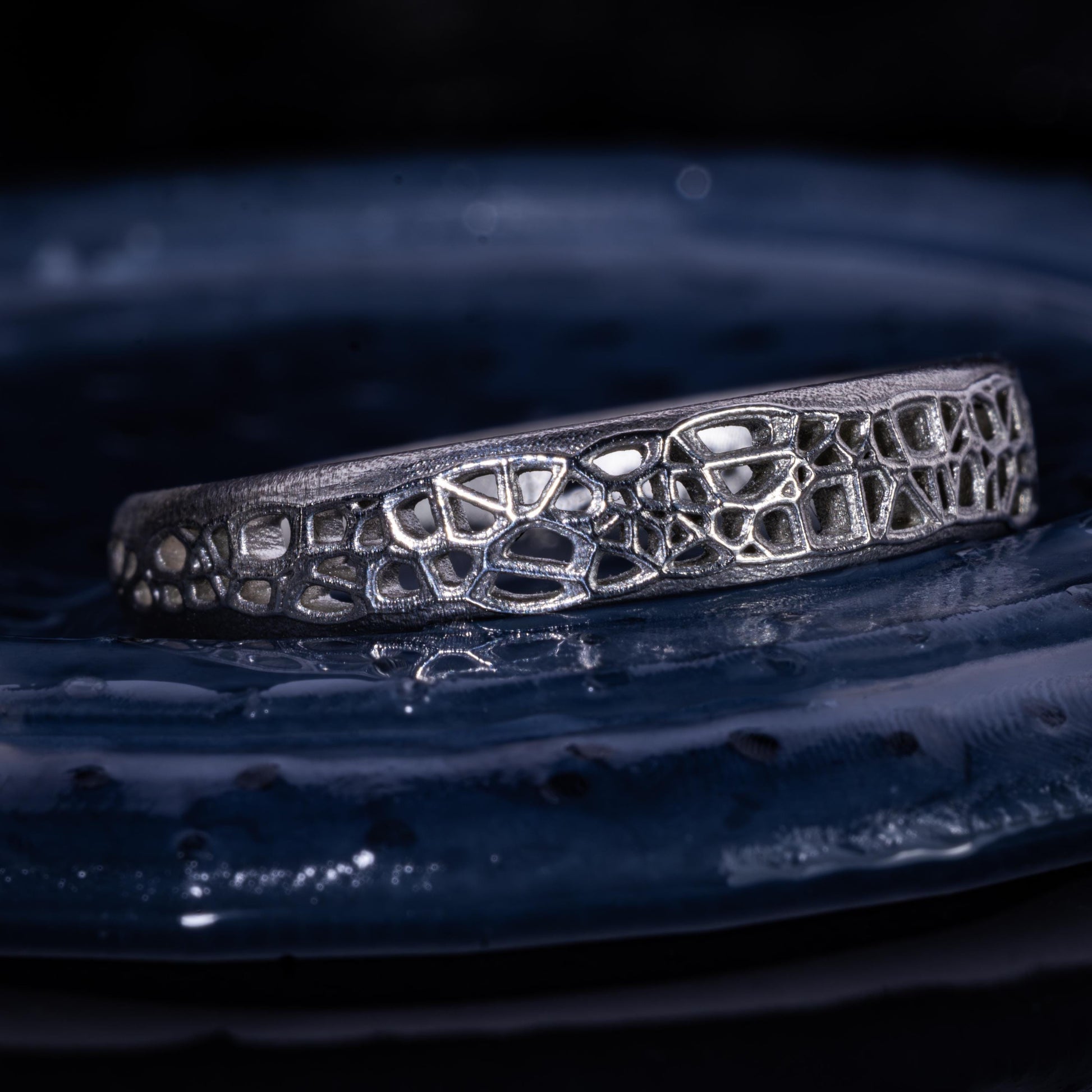 Sterling Silver Band Ring with Organic Lattice Texture item 1028 