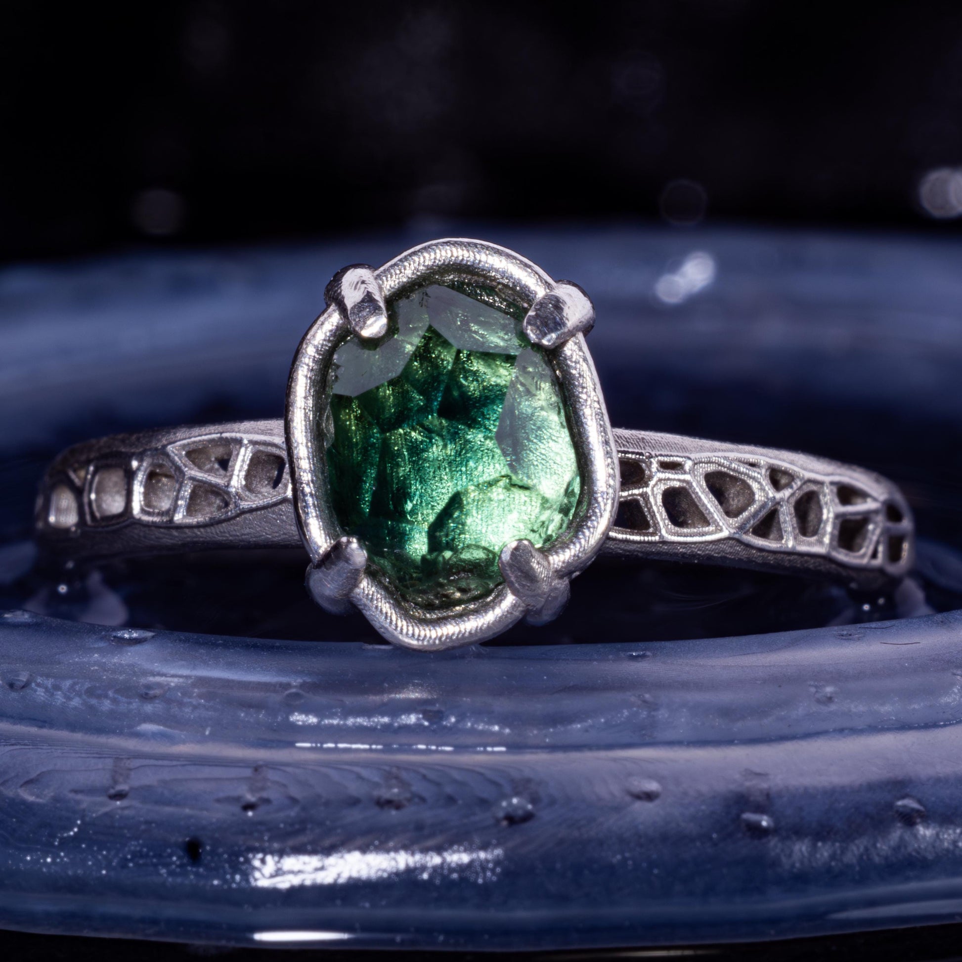 Hand Cut Montana Sapphire Solitaire Ring in Sterling Silver, item 1014 