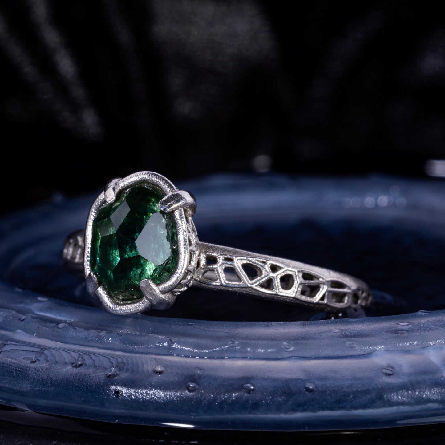 Hand Cut Montana Sapphire Solitaire Ring in Sterling Silver, item 1014 