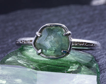 Hand-Cut Blue Green Sapphire Ring in Sterling Silver Size 5.5 item 1047 silver, sapphire