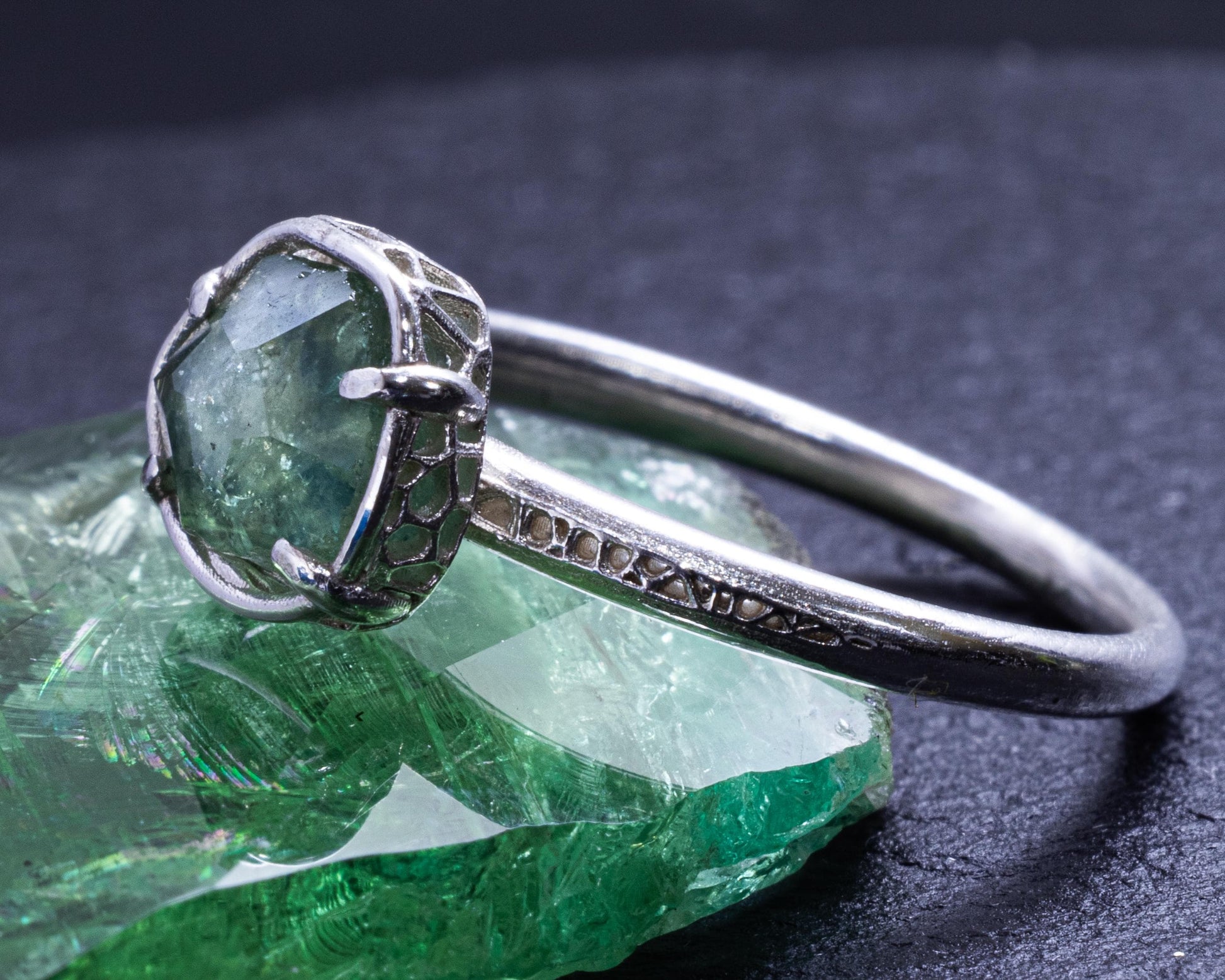 Hand-Cut Blue Green Sapphire Ring in Sterling Silver Size 5.5 item 1047 silver, sapphire