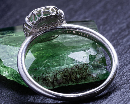 Hand-Cut Blue Green Sapphire Ring in Sterling Silver Size 5.5 item 1047 silver, sapphire