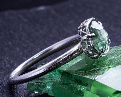 Hand-Cut Blue Green Sapphire Ring in Sterling Silver Size 5.5 item 1047 silver, sapphire