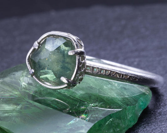 Hand-Cut Blue Green Sapphire Ring in Sterling Silver Size 5.5 item 1047 silver, sapphire