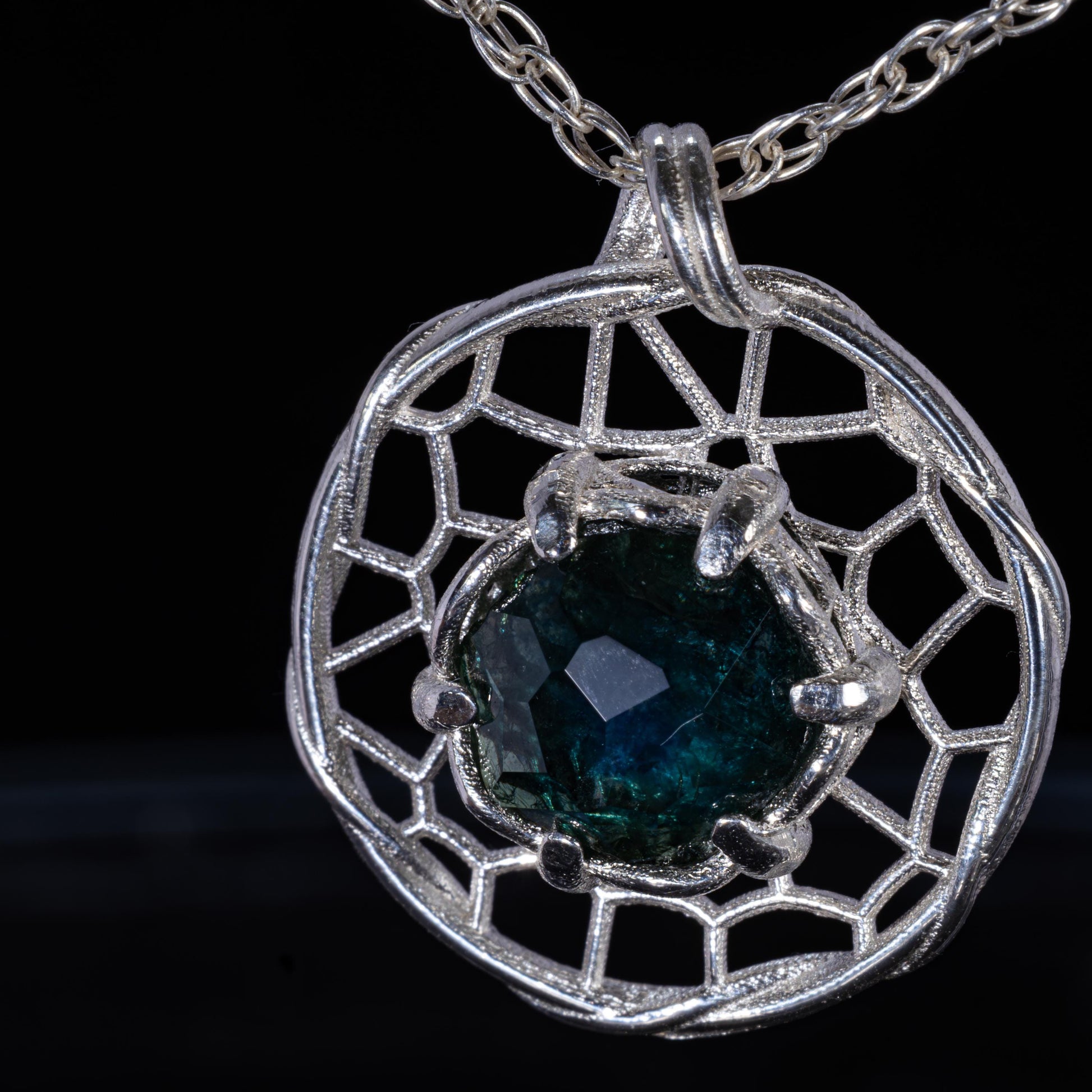 Hand Cut Montana Sapphire Sterling Silver Pendant - Dreamcatcher Necklace item 1004 Sterling silver