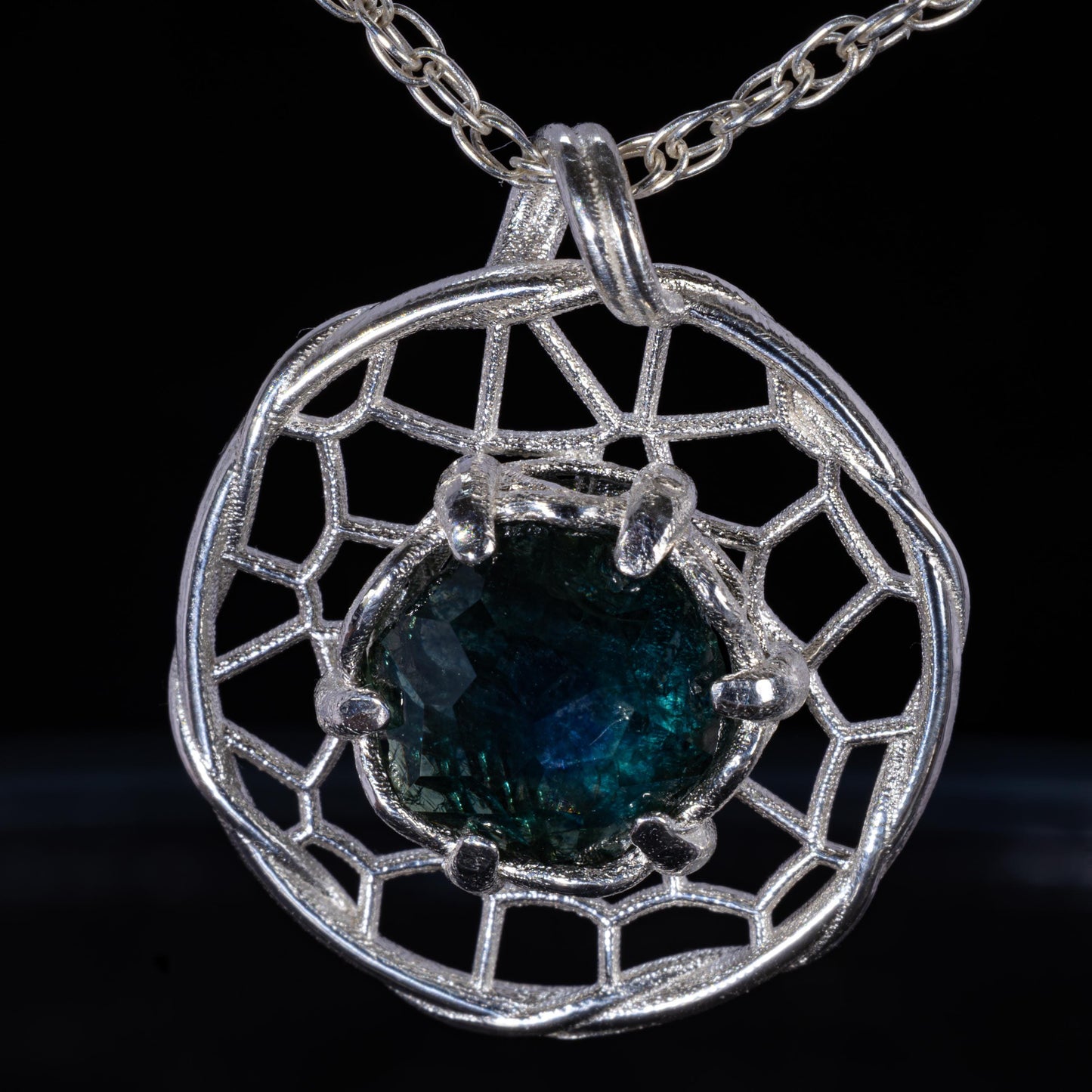 Hand Cut Montana Sapphire Sterling Silver Pendant - Dreamcatcher Necklace item 1004 Sterling silver