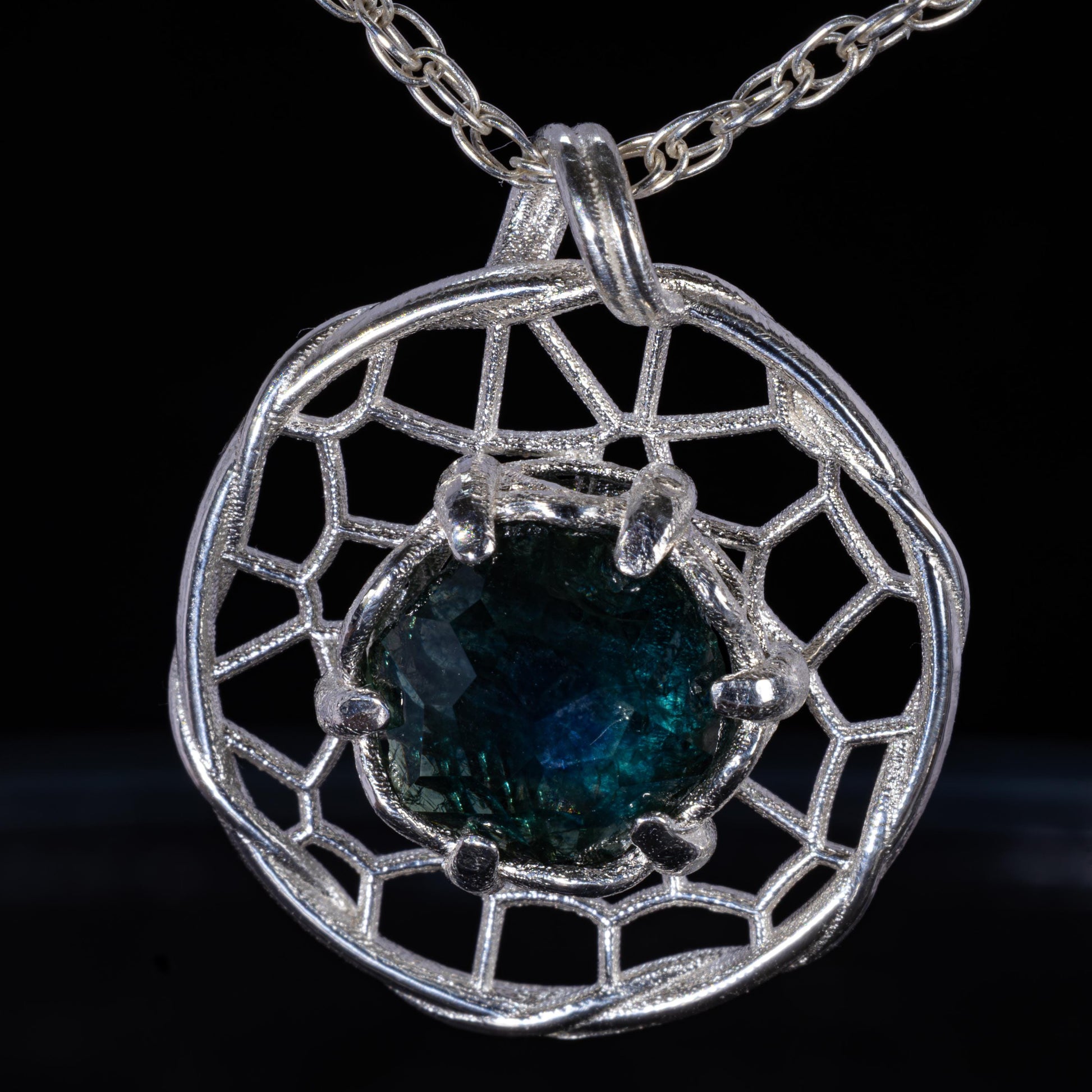 Hand Cut Montana Sapphire Sterling Silver Pendant - Dreamcatcher Necklace item 1004 Sterling silver