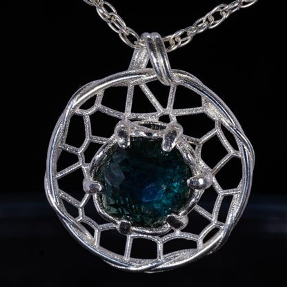 Hand Cut Montana Sapphire Sterling Silver Pendant - Dreamcatcher Necklace item 1004 Sterling silver