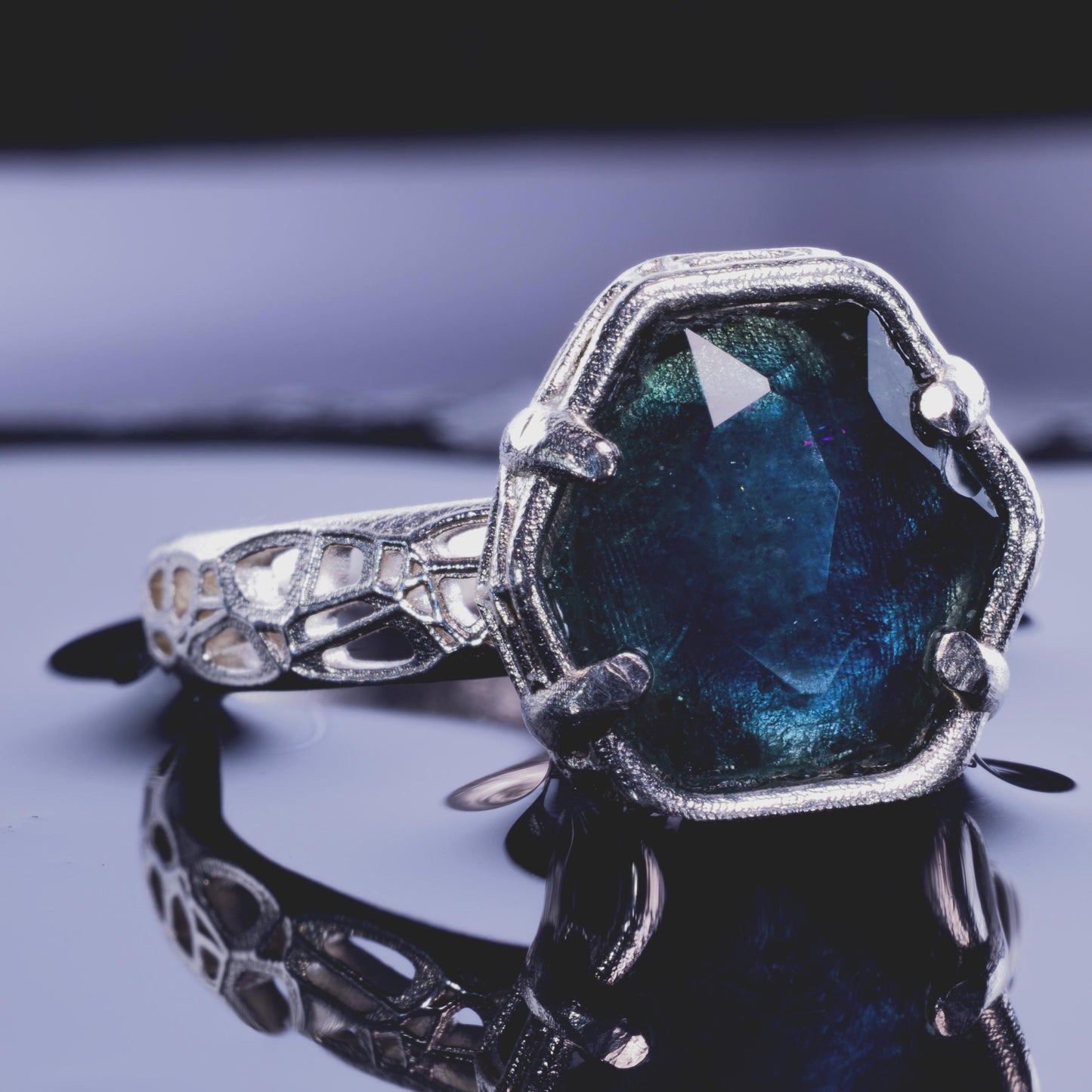 Montana Sapphire Ring Hand Cut Solitaire in Sterling Silver, item 1021 sapphire, silver