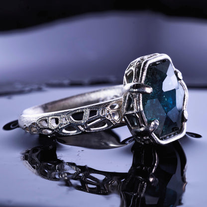 Montana Sapphire Ring Hand Cut Solitaire in Sterling Silver, item 1021 sapphire, silver