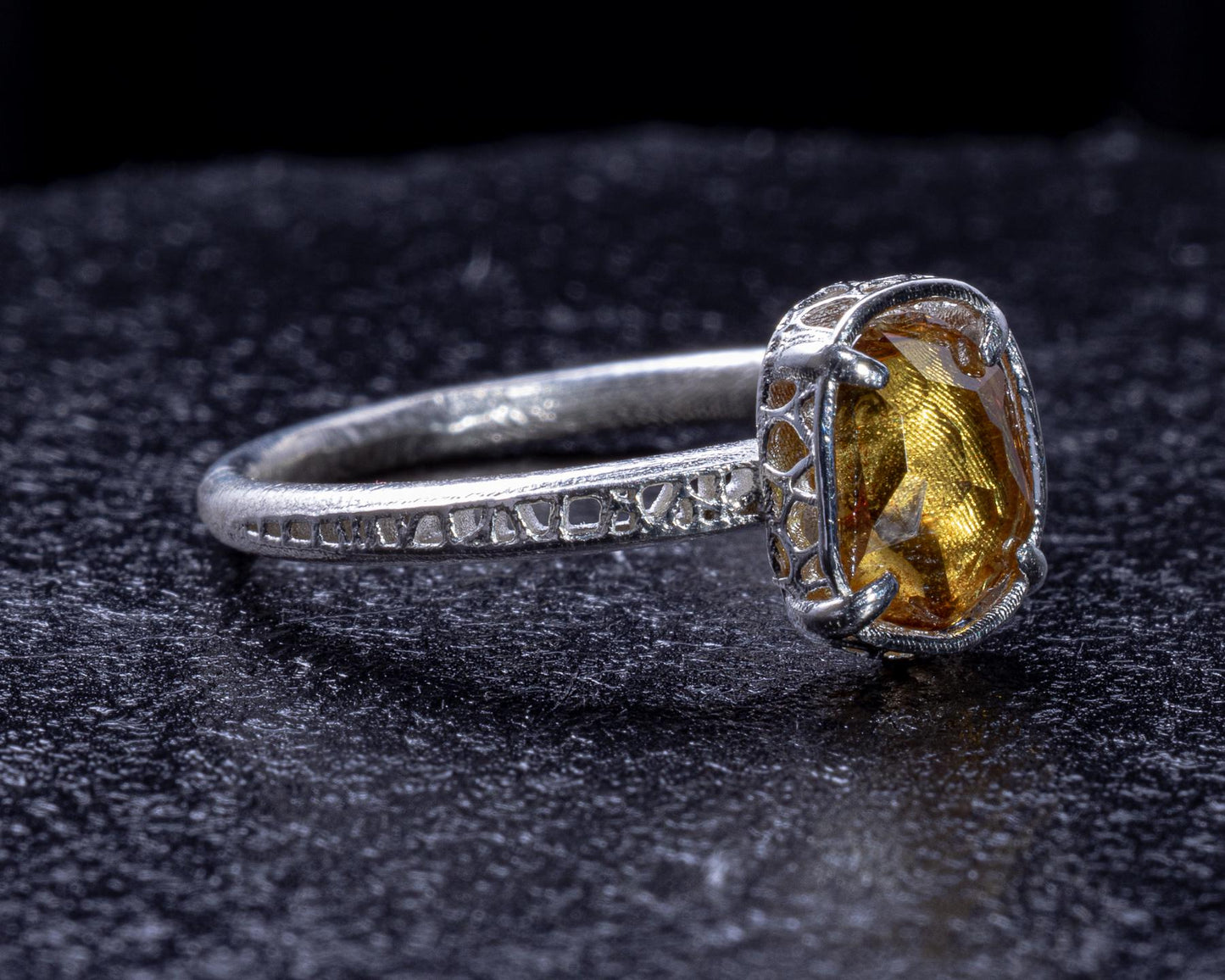 Hand Faceted Golden Sapphire Ring – Sculptural Sterling Silver Lattice Statement ring item 1046 Sterling Silver, sapphire