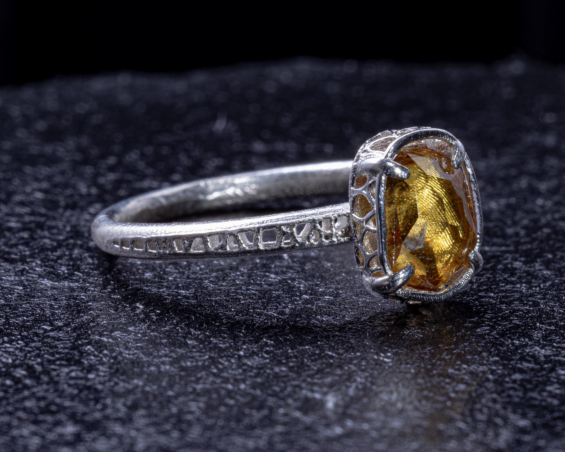 Hand Faceted Golden Sapphire Ring – Sculptural Sterling Silver Lattice Statement ring item 1046 Sterling Silver, sapphire