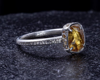 Hand Faceted Golden Sapphire Ring – Sculptural Sterling Silver Lattice Statement ring item 1046 Sterling Silver, sapphire