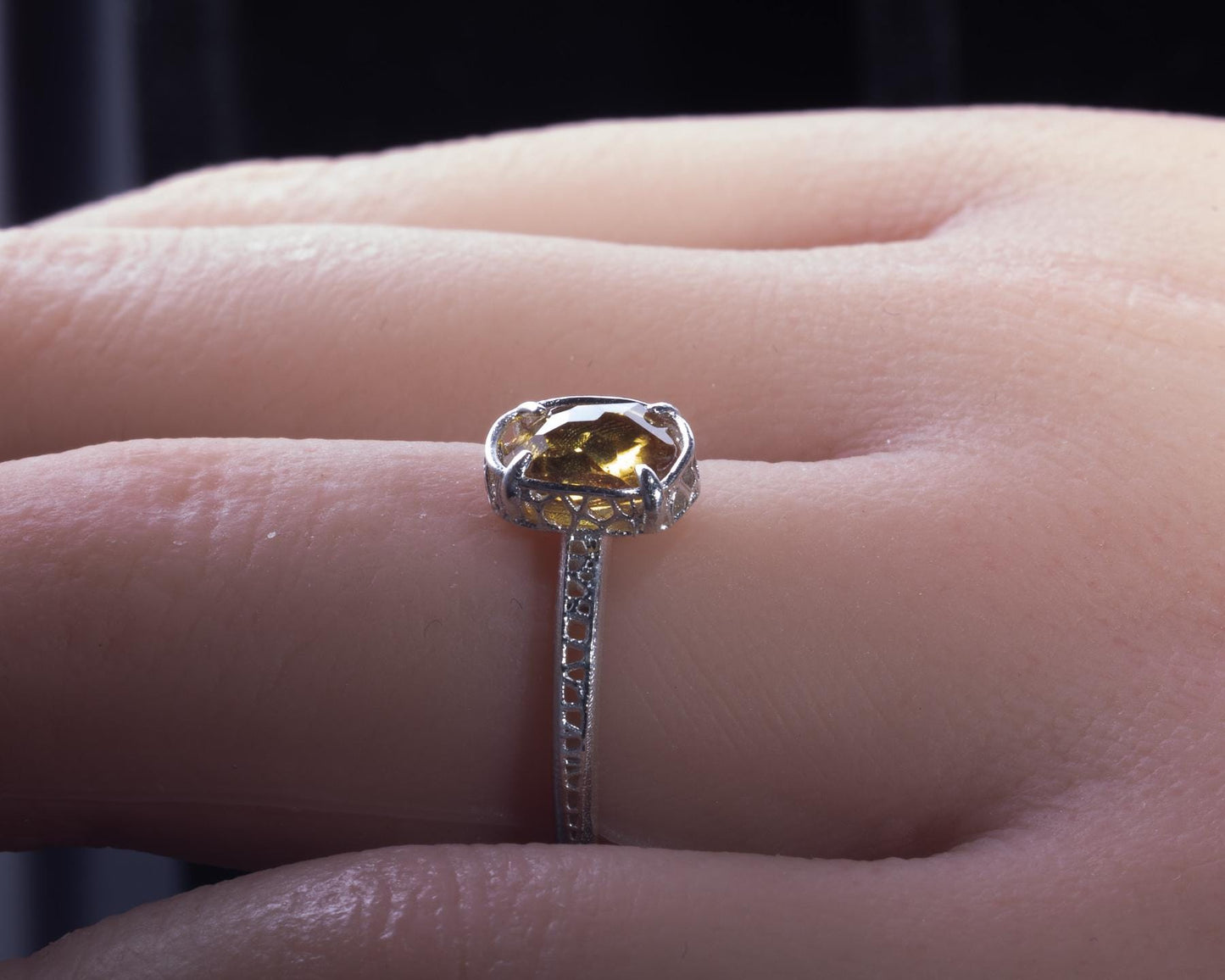 Hand Faceted Golden Sapphire Ring – Sculptural Sterling Silver Lattice Statement ring item 1046 Sterling Silver, sapphire