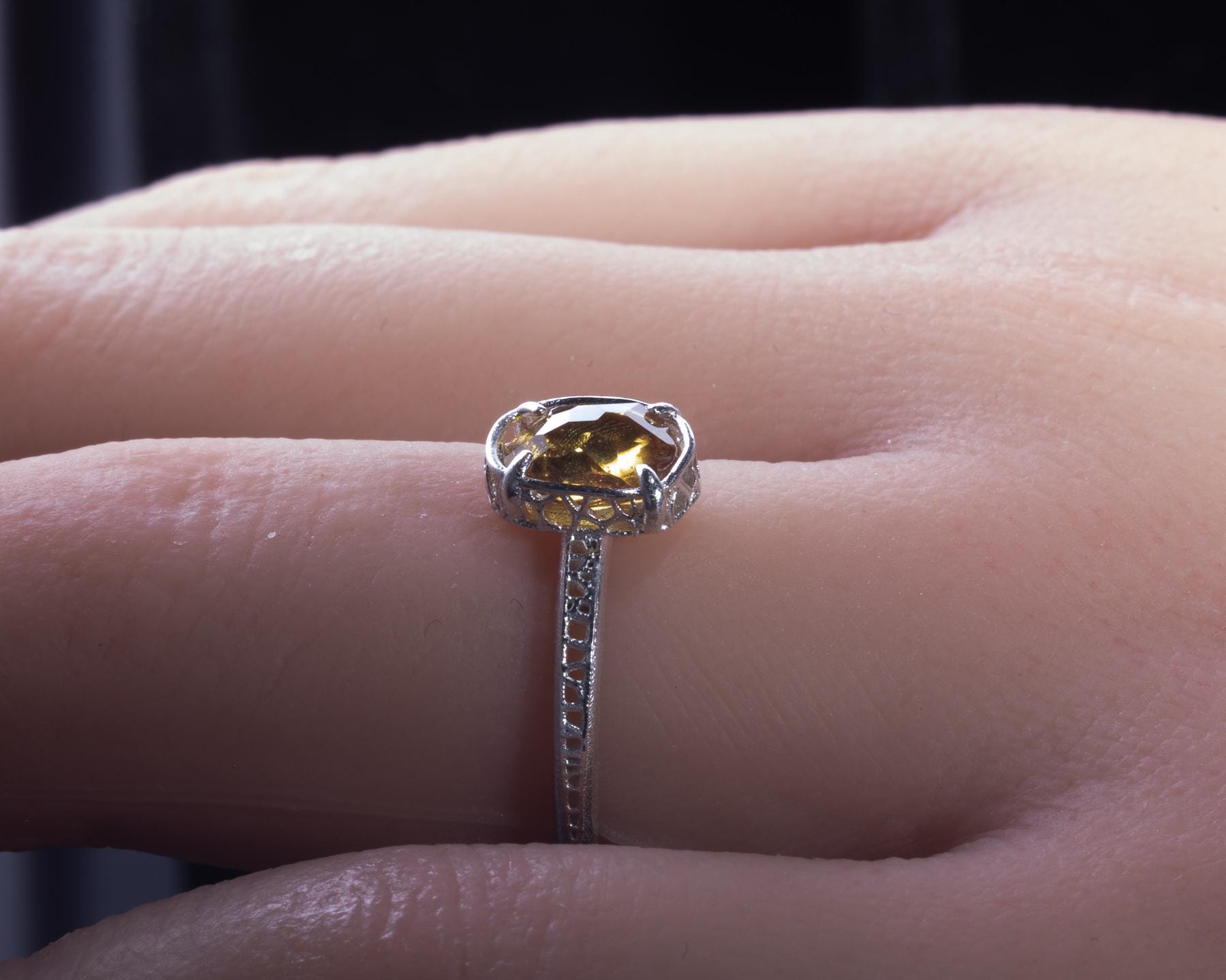 Hand Faceted Golden Sapphire Ring – Sculptural Sterling Silver Lattice Statement ring item 1046 Sterling Silver, sapphire