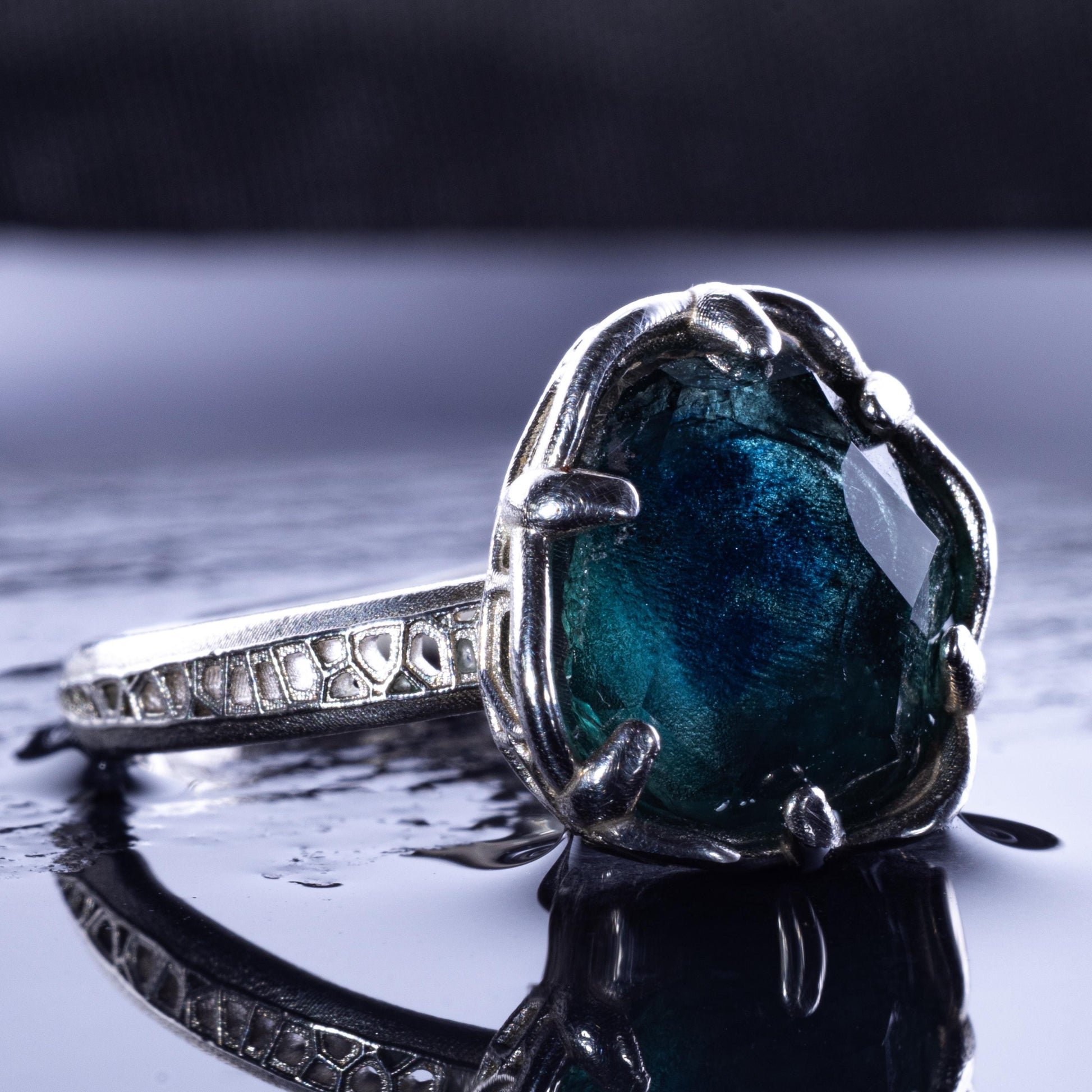 Hand Cut Montana Sapphire Solitaire Ring in Sterling Silver, item 1006 