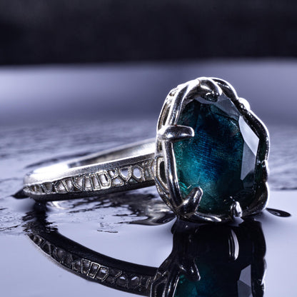 Hand Cut Montana Sapphire Solitaire Ring in Sterling Silver, item 1006 
