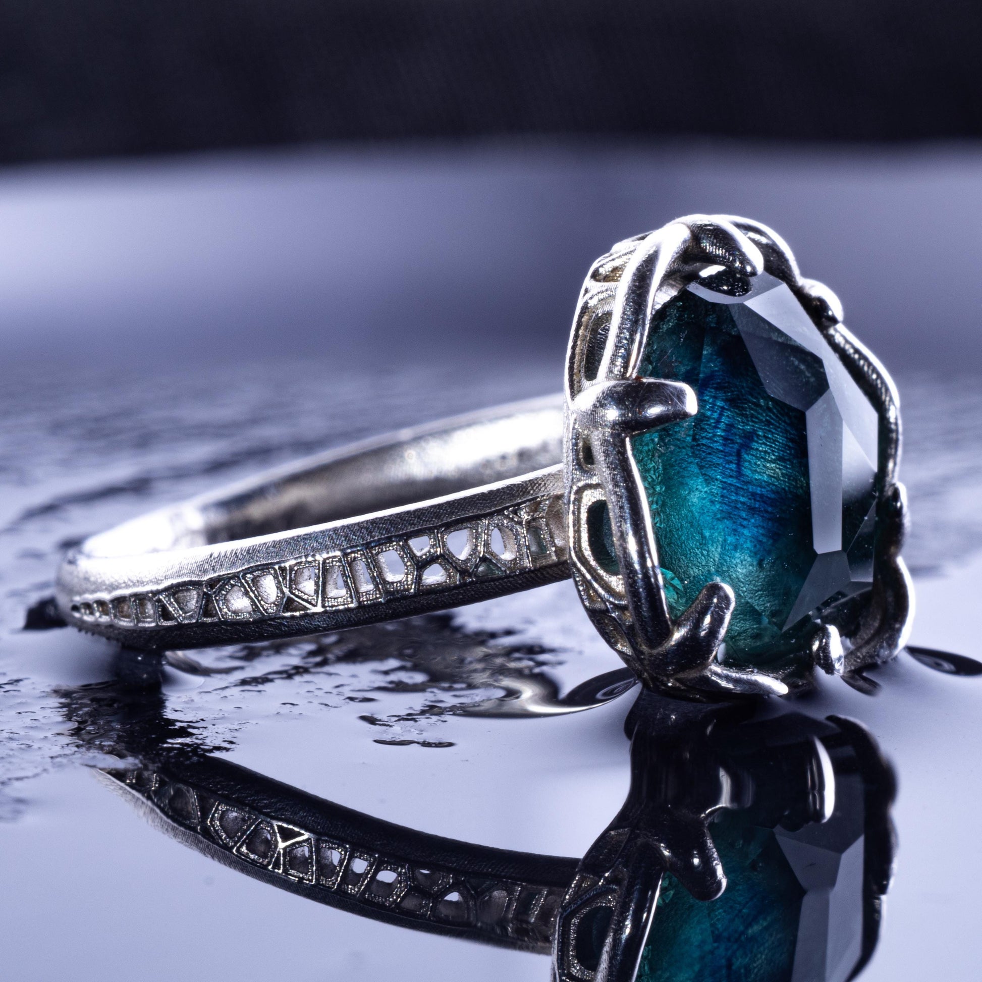 Hand Cut Montana Sapphire Solitaire Ring in Sterling Silver, item 1006 