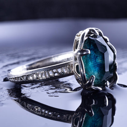 Hand Cut Montana Sapphire Solitaire Ring in Sterling Silver, item 1006 