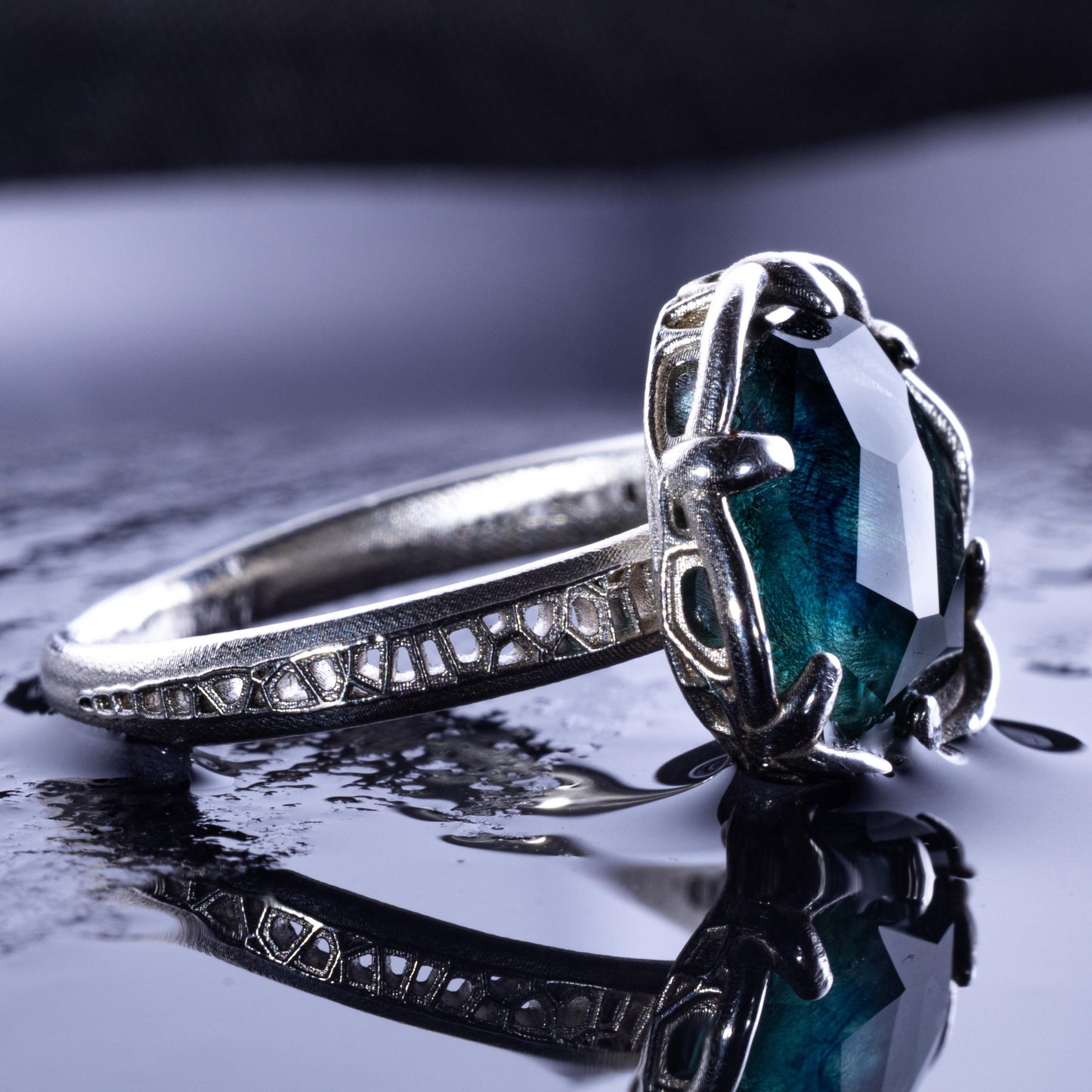 Hand Cut Montana Sapphire Solitaire Ring in Sterling Silver, item 1006 
