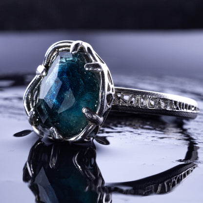 Hand Cut Montana Sapphire Solitaire Ring in Sterling Silver, item 1006 