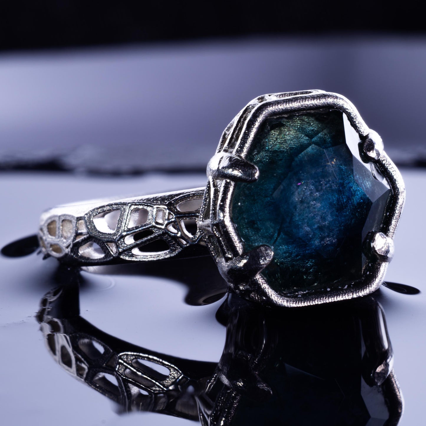 Montana Sapphire Ring Hand Cut Solitaire in Sterling Silver, item 1021 sapphire, silver