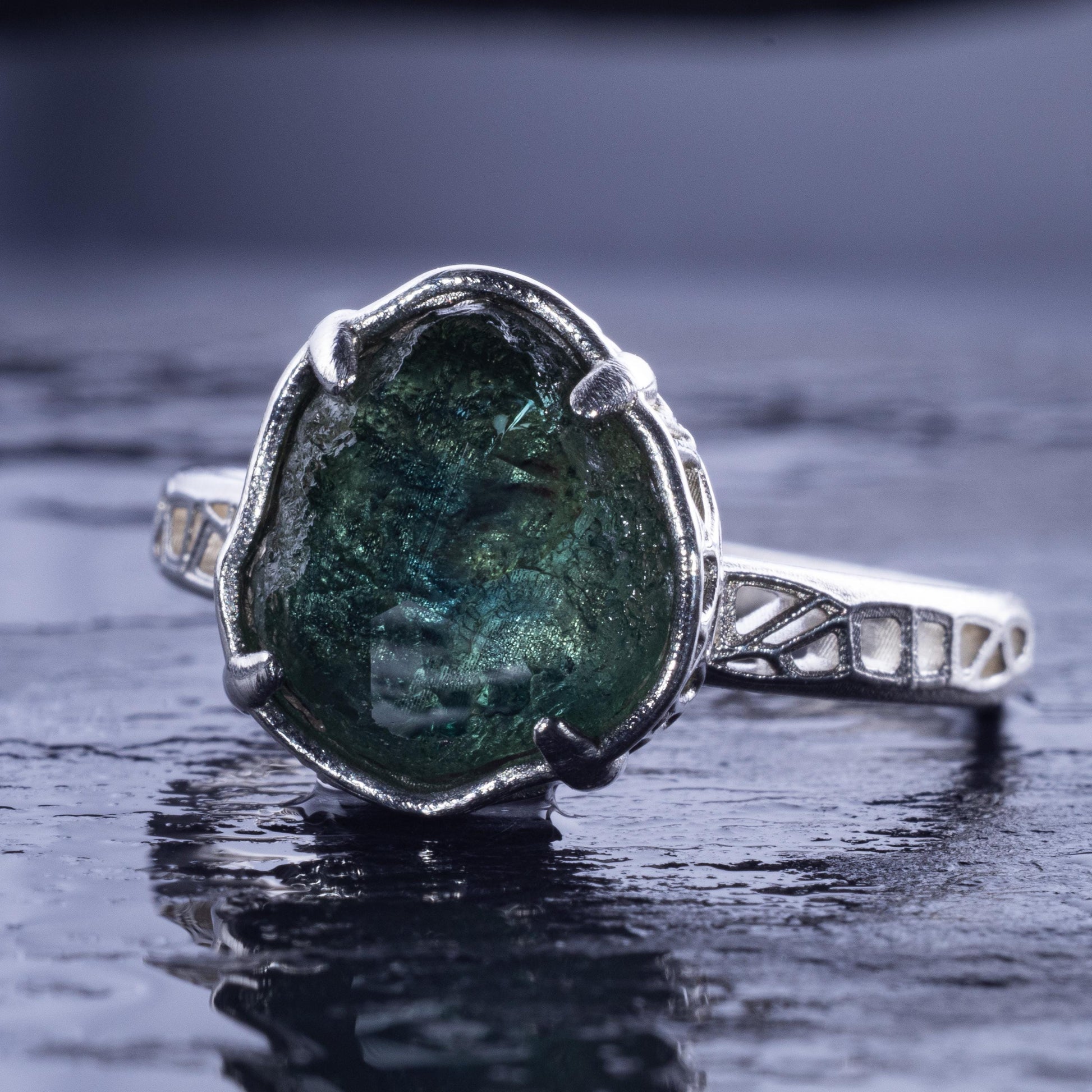 Hand Cut Montana Sapphire Solitaire Ring in Sterling Silver, item 1016 silver, sapphire