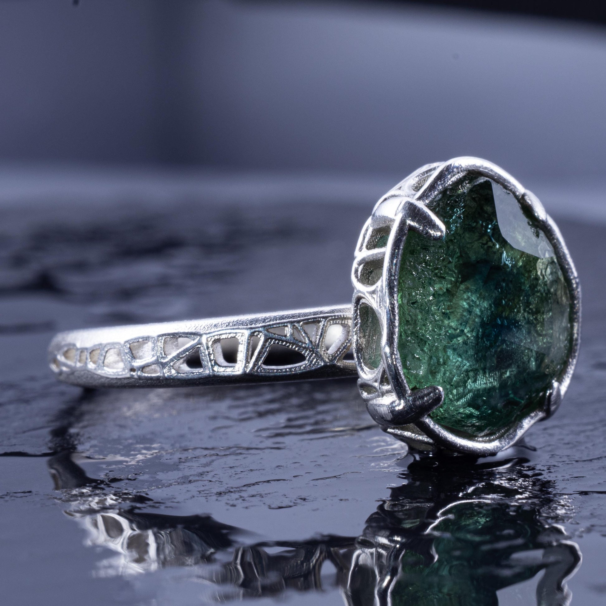 Hand Cut Montana Sapphire Solitaire Ring in Sterling Silver, item 1016 silver, sapphire