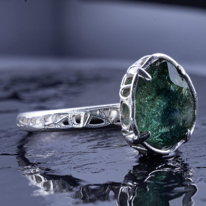 Hand Cut Montana Sapphire Solitaire Ring in Sterling Silver, item 1016 silver, sapphire