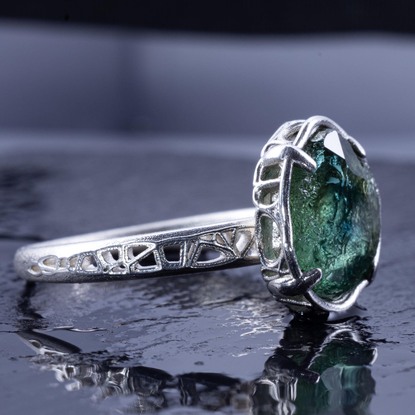 Hand Cut Montana Sapphire Solitaire Ring in Sterling Silver, item 1016 silver, sapphire